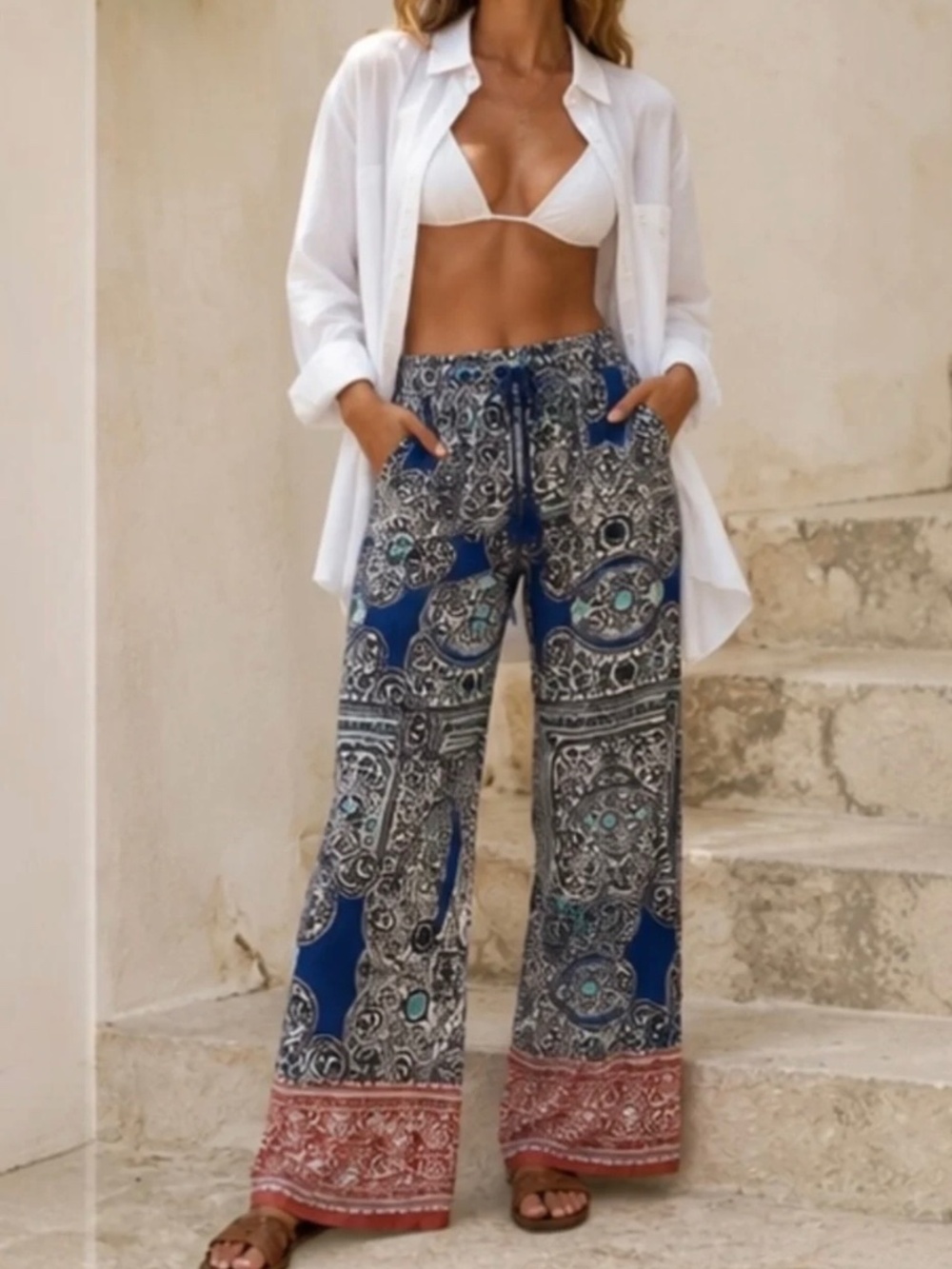 Anthropologie E By Eloise Paisley Cotton Elastic Drawstring Pajama Lounge Pants